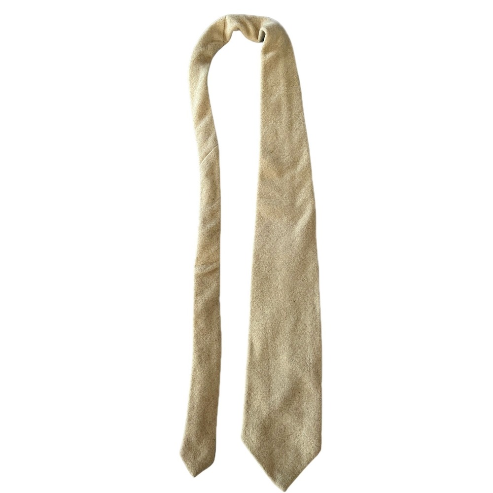 Vintage Kelly 100% Wool Textured Necktie Mens Beige Business Casual Accessory